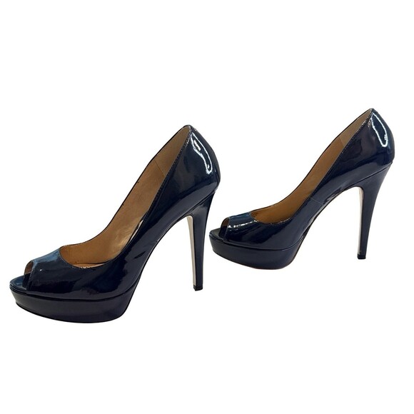 Pour La Victoire Women’s 8M Navy Blue Patent Leather Peep Toe Platform Heels - Picture 3 of 8